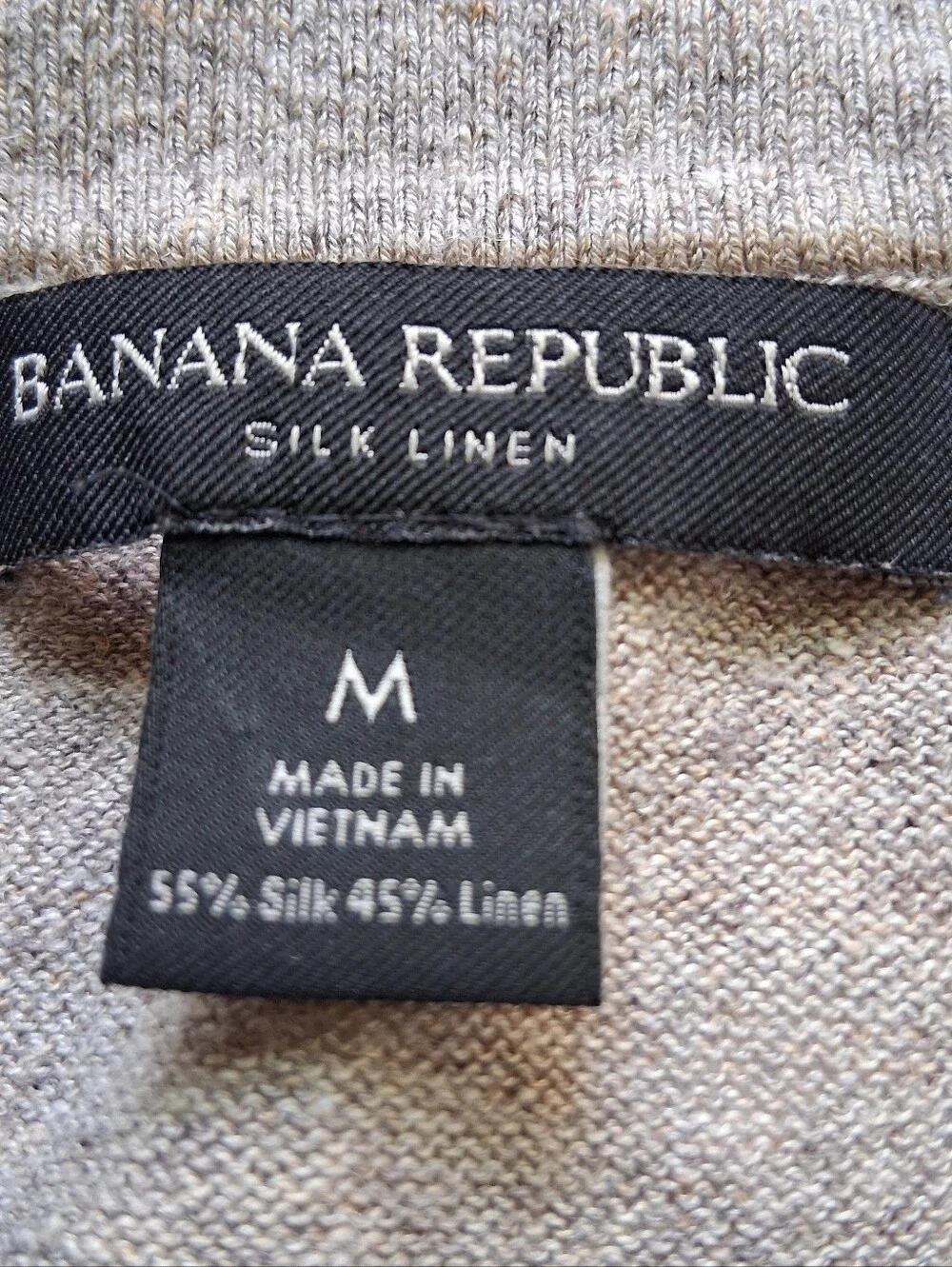 Banana Republic Tipped Silk Linen Knit Polo Shirt Medium Beige Grandpacore